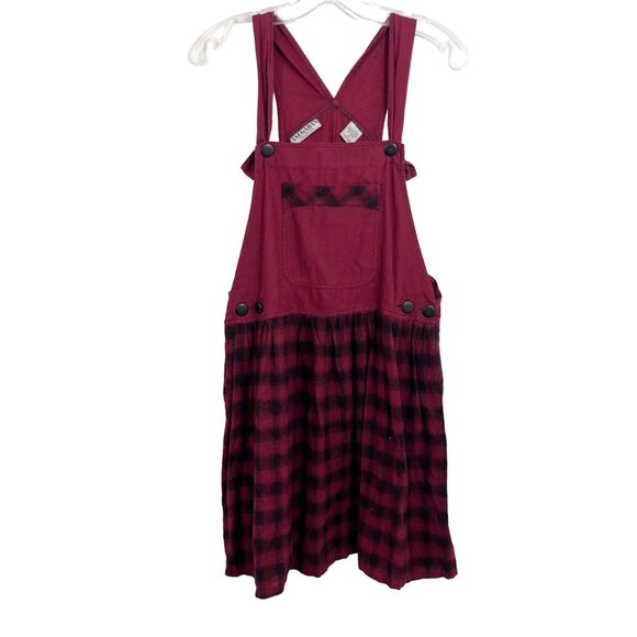 Deadstock Vintage Red Plaid Overalls Dress Artsy Lagenlook Academia Size Medium - Picture 1 of 4